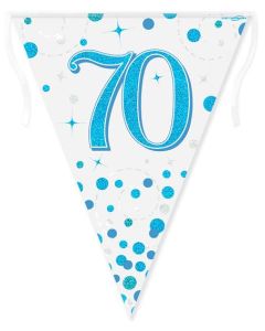 Party Bunting 70th Sparkling Fizz Birthday Blue Holographic 11 flags 3.9m - 632424