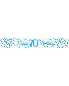 Age 70 Sparkling Fizz Birthday Blue Holographic 9' Banner Oaktree