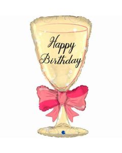 36" Happy Birthday Glass With Ribbon Balloon Grabo