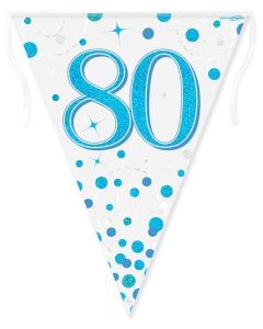 Party Bunting 80th Sparkling Fizz Birthday Blue Holographic 11 flags 3.9m - 632431