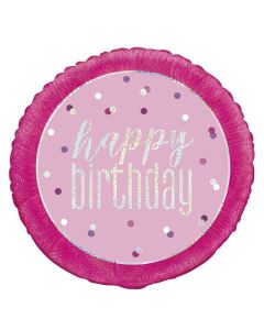 18" Pink Happy Birthday Round Fiol Unique