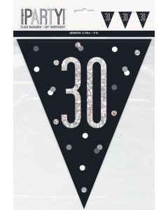 Age 30 Black & Silver 9' 9 Flag Bunting Unique