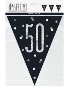 Age 50 Black & Silver 9' 9 Flag Bunting Unique