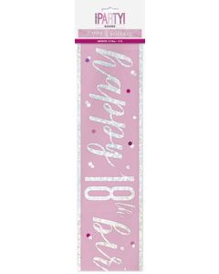 Age 18 Pink Prismatic 9' Banner Unique