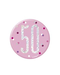 Age 50 Pink 3" Badge Unique