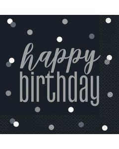 Black & Silver Birthday Napkins 16pk Unique
