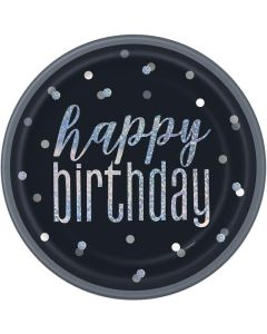 Black & Silver Birthday 9" Plates 8pk Unique