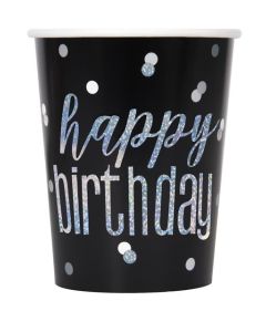 Black & Silver Birthday 9oz Cups 8pk Unique