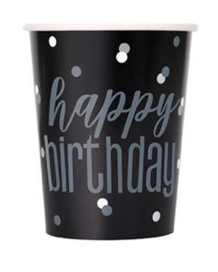 Glitz Black & Silver Dots Happy Birthday 9oz Paper Cups 8pk