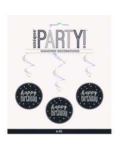 Black & Silver Birthday 32" Hanging Swirl 6pk Unqiue