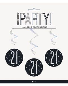 Age 21 Black & Silver 32" Hanging Swirl 6pk Unqiue
