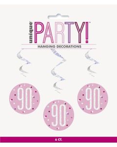 Age 90 Pink 32" Hanging Swirls 6pk Unique