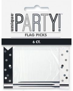 Black & Silver Birthday Flag Pick 6pk Unique