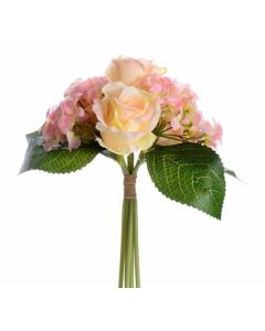 31cm Rose And Hydrangea Bundle Soft Pink/Peach