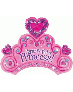 34" Happy Birthday Princess Tiara Holographic Foil Balloon Oaktree