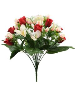 38cm Rosebud & Alstroemeria Bush Red