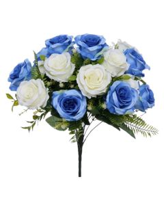 Blue/Ivory 41cm Rose Bush Florist Supplies