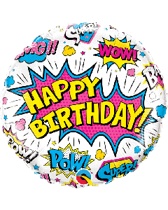 18" White Birthday Super Hero Round Foil Qualatex