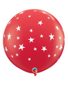 3ft Red & White Stars Latex Balloons 2pk Qualatex