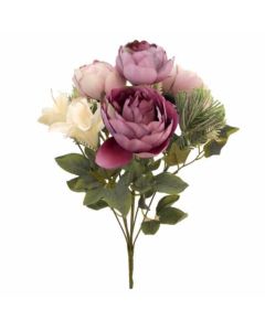 43cm Peony and Lily Mixed Bush with Foliage Mauve and Cream