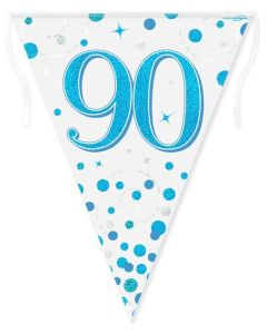Age 90 Sparkling Fizz Blue Holographic 3.9m 11 Flag Bunting Oaktree