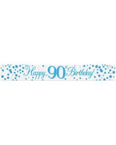 9ft Banner 90th Sparkling Fizz Birthday Blue Holographic - 625921