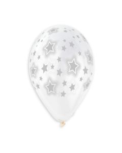 Pk50 13" Cosmic Stars Shinysilver Latex Balloons Gemar