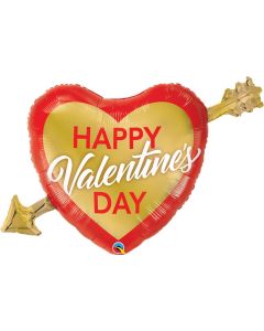 39" Happy Valentines Day Golden Arrow Foil Balloon Qualatex