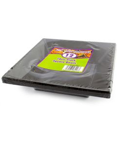 Black Plastic 18cm Square Bowls 12pk PPS
