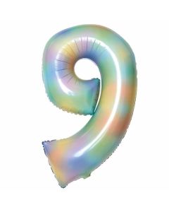 34" Pastel Rainbow Number 9 Foil Balloon Amscan - No Plastic Packaging