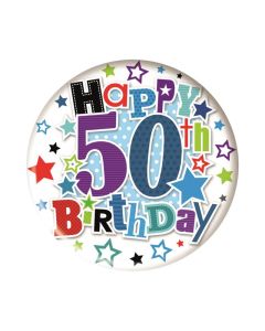 Age 50 Blue Small Birthday Badge 6pk Simon Elvin
