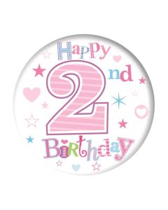 Age 2 Pink Small Birthday Badge 6pk Simon Elvin