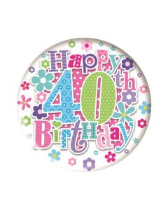 Age 40 Pink Small Birthday Badge 6pk Simon Elvin