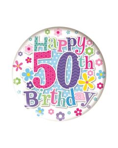 Age 50 Pink Small Birthday Badge 6pk Simon Elvin