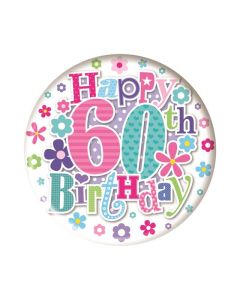 Age 60 Pink Small Birthday Badge 6pk Simon Elvin
