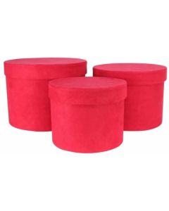 Red Suede Hat Box (Set Of 3)