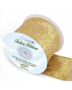 63mm Eleganza Sparkle Wired Edge Ribbon Gold