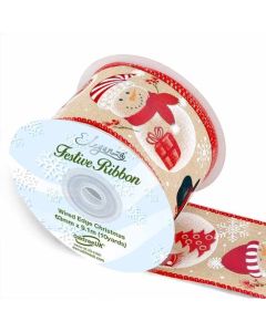 63mm Eleganza Wired Edge Christmas Snowman Ribbon