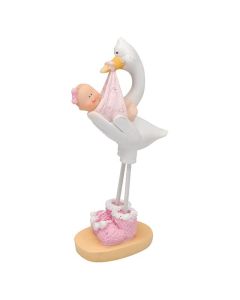 Pink Baby Shower Stork Holding Baby Club Green