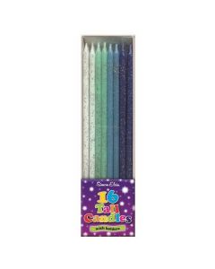 Multi Blue Tall Candles Pk16 Simon Elvin