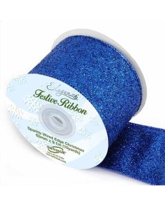 63mm Eleganza Sparkle Wired Edge Ribbon Royal Blue