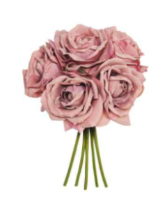 Puce Open Rose x 5 Posy 27cm