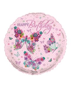 18" Pink Butterflies Birthday Round Foil Simon Elvin