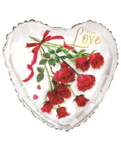 18" White With Red Rose With Love Heart Foil Simon Elvin