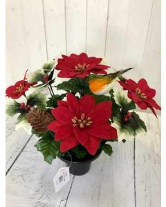 Robin & Poinsettia Grave Pot Red