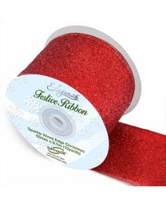 63mm Eleganza Sparkle Wired Edge Ribbon Red