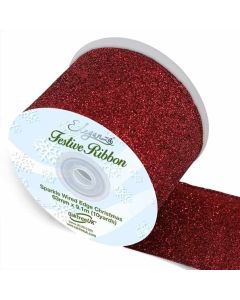 S63mm Eleganza Sparkle Wired Edge Ribbon Burgundy