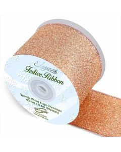 63mm Eleganza Sparkle Wired Edge Ribbon Rose Gold