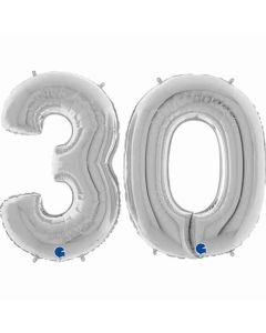 40" Silver Double Numbers 30 Foil Balloon Grabo