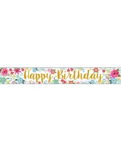 Happy Birthday Flowers Wall Banner